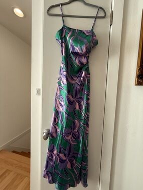 HOUSE OF HARLOW Green Floral Slip Maxi Dress with Purple and Pink Print